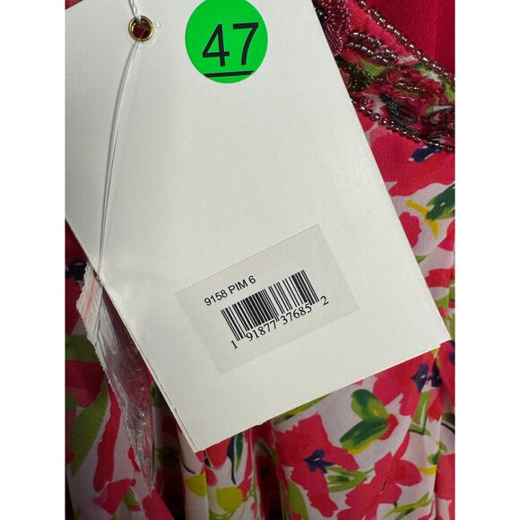 Mac Duggal NWT Floral Print Bell Sleeve Mini Dress in Pink Multi Size 6 - Picture 6 of 8